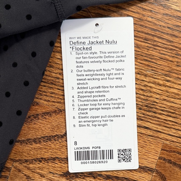 lululemon athletica define jacket nulu *flocked polka flock black size 8 NWT - Picture 3 of 6